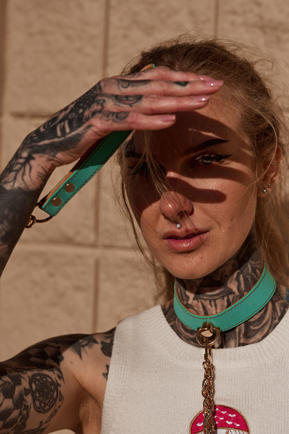 The Serpent and The Muse | Gold Luxury Leather Choker & Lead