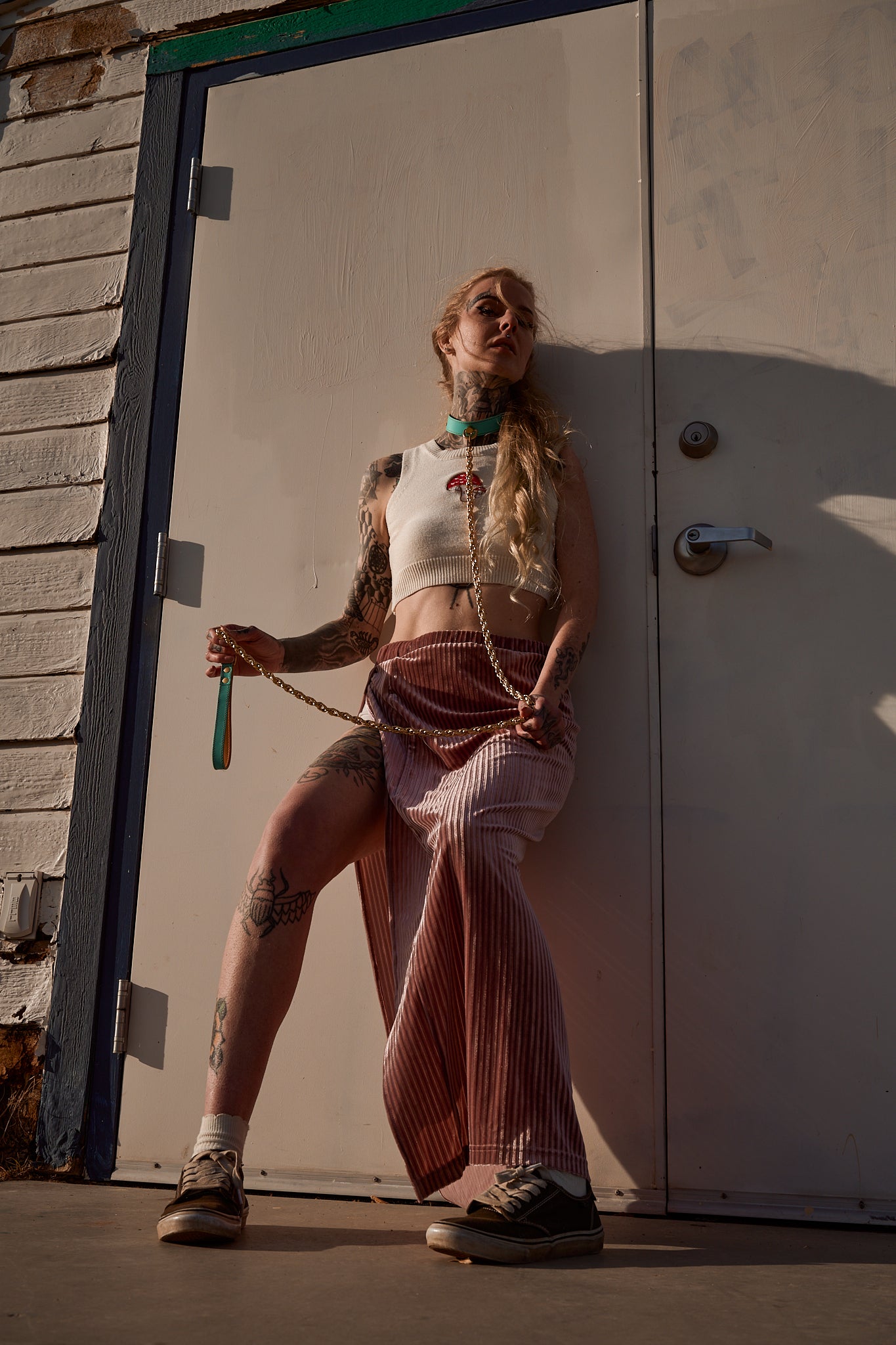 The Serpent and The Muse | Gold Luxury Leather Choker & Lead